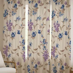 ANA White & Purple 3 Pieces Floral Room Darkening Cotton Long Door Curtains-image-27