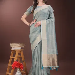 KALINI Checked Zari Organza Saree-image-63