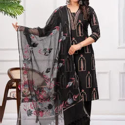 Kanahari Ethnic Motifs Printed V-Neck Pure Cotton Straight Kurta With Trousers & Dupatta-picture-33