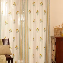 Peepul Tree White & Mustard Set of 2 Floral Door Curtain image 2