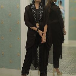 GloballyRonakRBafna Embroidered V-Neck Top & Ruffled jacket With Trousers Co-Ords-image-68