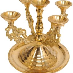Exotic India Gol-Toned Brass Five-Wick Yali Lamps-image-21