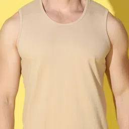 WOOSTRO Pack Of 2 Printed Combed Cotton Gym Vests VWS26(ALONE RUST)(PLAIN RUST) image 3