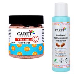 CARET ORGANIC Vitamin C Glow Scrub & Nourishing Honey Body Lotion-100 g Each-55