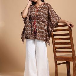 Taavi Women Ikat Ethnic Motifs Pure Cotton Kurti-picture-0