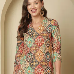 Anouk Print Mandarin Collar Top-image-12