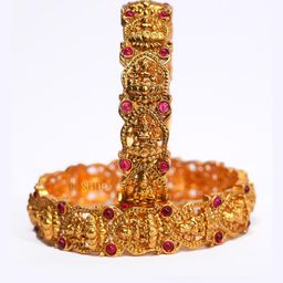 Luxury Gold Plated Goddess Laxmi Design Pure Brass Bangles 2354A-1701 Stylish Traditional Bangle-image-6