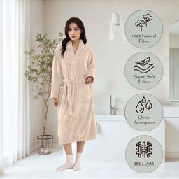 HOUSSE Beige 360 GSM Shawl Collar Bath Robe-image-78