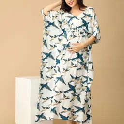 The Mom Store Women Drift & Glide Printed Maternity Kaftan Maxi Nightdress-image-51