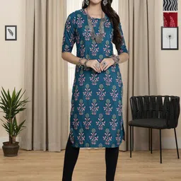 HERE&NOW Selection Of 3 Floral Printed Round Neck Straight Kurtas-image-97