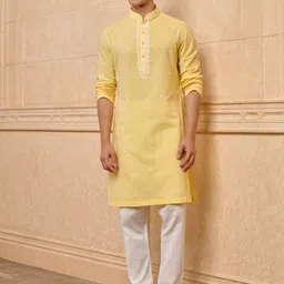 Tasva Men Ethnic Motifs Embroidered Cotton Kurta with Trousers-picture-14