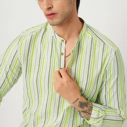 VASTRADO Striped Band Collar Cotton Straight Kurta-picture-43