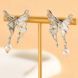 FIMBUL Silver-Plated Pearls Beaded Animal Shaped Drop Earrings-image-92