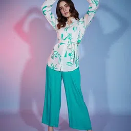 BAESD Floral Printed Shirt Collar Pure Cotton Shirt & Palazzos-image-92