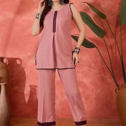 Sangria Round Neck Top With Trousers Co-Ords-image-33