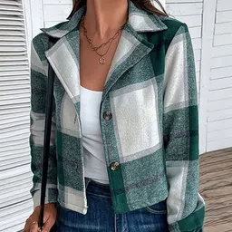 StyleCast x Revolte Women Checked Lightweight Open Front Jacket with Patchwork-18