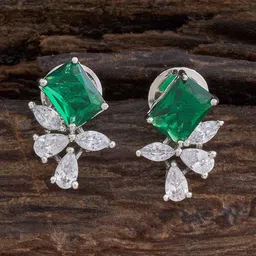 Kushal's Fashion Jewellery Rhodium-Plated Leaf Shaped Zircon Studs Earrings-image-45