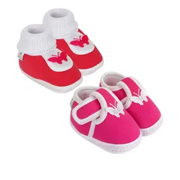 NESKA MODA 0 To 6 Months Set of 2 Pair Newborn Infants Soft Cotton Butterfly Baby Booties-image-100