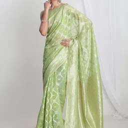 Janasya Ethnic Motifs Zari Silk Blend Banarasi Saree-14