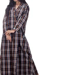 CLYMAA Black Wool Blend Maxi Checked Nightdress-picture-9