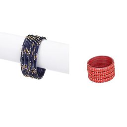 SOMIL Set of 16 Blue Alloy Artificial Stones & Beads Bangles-image-80