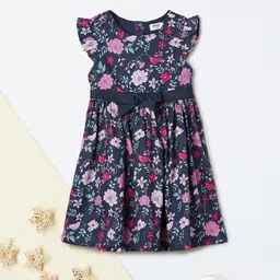 max Girls Floral Printed Flutter Sleeves Pure Cotton Fit & Flare Dress-32