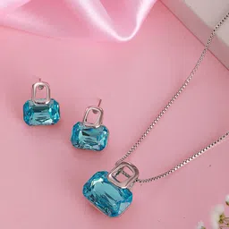 SARAF TRENDZ Stainless Steel Rhodium-Plated American Diamond Studded Necklace And Earrings-picture-35