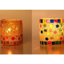 Somil Vibrant Multicolor Glass Candle Holder Add A Touch Of Magic To Diwali, Parties & Candlelight Dinners, Size-7 X 7 X 7 Cm , 7 X 7 X 7 Cm Pack OF 2-image-92