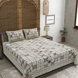 CLOTHOLOGY Green & Pink Geometric 180 TC Cotton King Bedsheet Set 2.75 m x 2.25 m-image-95