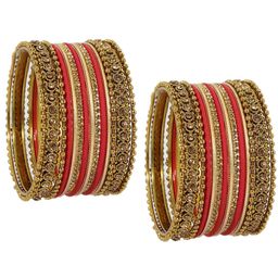 ZULKA Set Of 28 Zircon Gemstone-Studded & Beaded Traditional Bangles-image-28