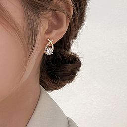 PolluxCraft Korean Gold-Plated Artificial Stones Studded Teardrop Shaped Studs-picture-42