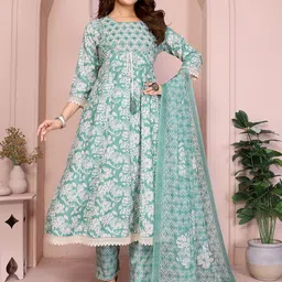 Rangita Floral Printed Mirror Work A-Line Kurta With Trousers And Dupatta image 5