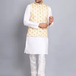 Sadree Mandarin Collar Dupion Silk Kurta And Churidar With Nehru Jacket Set-picture-10