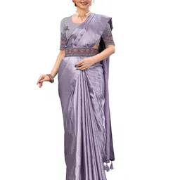 Kandora Satin Belted Saree With Unstiched Embroidered Blouse Piece-image-70