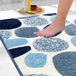 Elanza Pack Of 1 Blue & White Printed Anti-Skid Microfiber Bath Rugs-picture-34