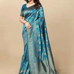 Moda Rapido Woven Design Silk Blend Banarasi Saree-image-5