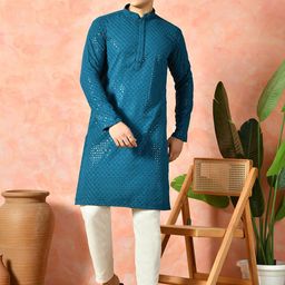 7 GEN Geometric Embroidered Thread Work Kurta With Pyjama-image-84