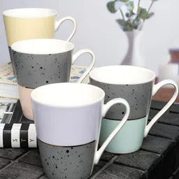 White Gold White & Yellow Printed Porcelain Glossy Mugs Set of Cups and Mugs-40