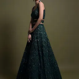 ODETTE Embellished Thread Work Semi-Stitched Lehenga & Unstitched Blouse With Dupatta image 4