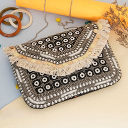 Sangria Hand Embroidery Foldover Clutch-12