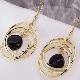 AKISON JEWELS Women Black & Gold-Plated Circular Drop Alloy Earrings-2