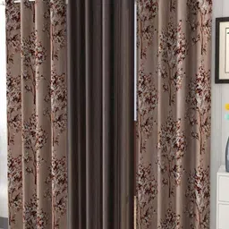 Galaxy Home Decor Brown Set of 3 Floral Long Door Curtain-17