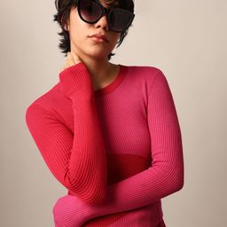 ONLY Women Pink and Red Round neck Full Sleeves Pullover Sweaters-0