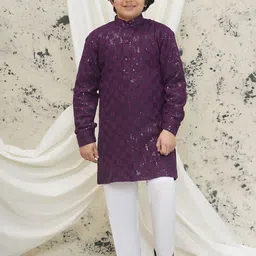 Aj DEZInES Boys Embroidered Regular Sequinned Kurta with Pyjamas-1