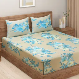 SWAYAM Blue & Cream-Coloured Floral Printed 160 TC King Bedsheet Set 2.28 m x 2.54 m-43