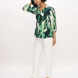 AASK Women's Polyester Printed Green Color Regular Top image 4