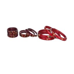 1ST TIME Set Of 12 Maroon Alloy Artificial Stones & Beads Antique Bangles-picture-45