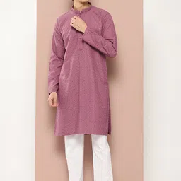 See Designs Woven Design Embroidered Mandarin Collar Straight Kurta-46