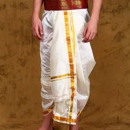 Exotic India Floral Woven Design Zari Thread Adjustable Silk Dhoti Belt With Zip Pouch-image-42