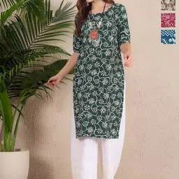 Anouk Rustic Selection Of 4 Ethnic Motifs Printed Round Neck Straight Kurtas-image-63